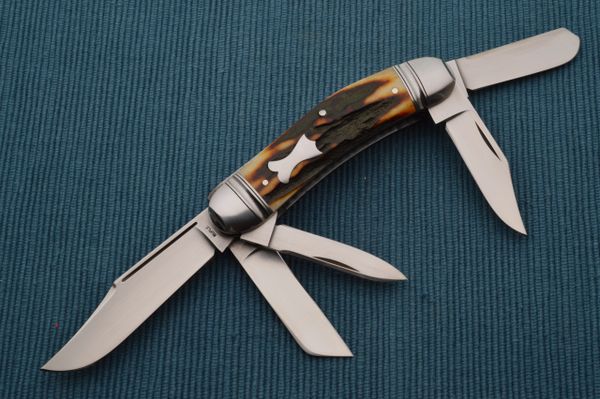 Bill Ruple Stag 5-Blade Sowbelly, File-Worked, Slip-Joint Folding Knife (SOLD)