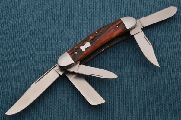 Toby Hill Stag 5-Blade Sowbelly, Slip-Joint Folding Knife