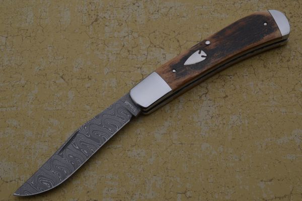 Bubba Crouch Damascus and Mammoth Trapper, Slip-Joint Folding Knife