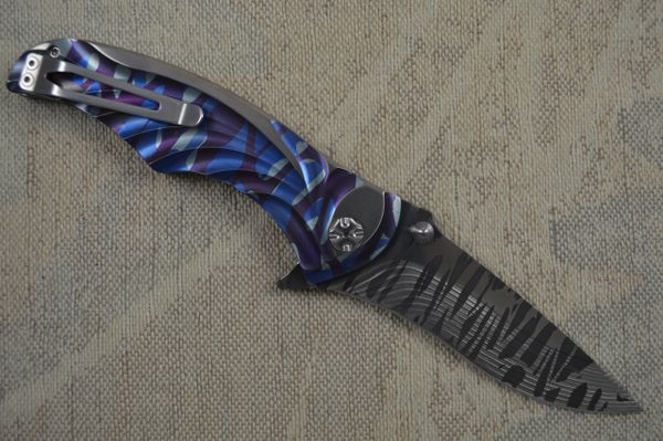 Brian Tighe "Tighe Coon" Tighe-Ger Stripe Flipper with Sculpted Titanium Anodized Handle (SOLD)