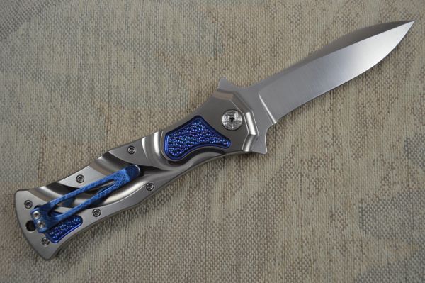 Brian Tighe "Twist Tighe" Button Lock Flipper Carved and Anodized Titanium Handle (SOLD)