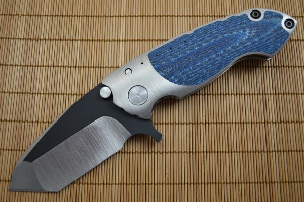 Direware SOLO Flipper, Blue Silver Twill Inserts, Satin Blade Black Ceramic Flats (SOLD)