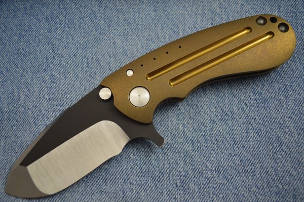 Direware S-95 Flipper, Titanium Frame Tumbled Bronze, Recurve Blade Black Ceramic Flats (SOLD)