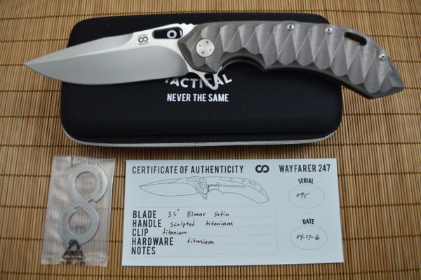 Olamic Cutlery Wayfarer 247 Sculpted Titanium, Satin Elmax Blade (SOLD)