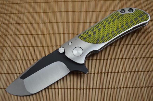 Direware M8 Flipper, Ti Frame, Double Sided Yellow / Black Carbon Fiber, Satin Blade Black Ceramic Flats (SOLD)