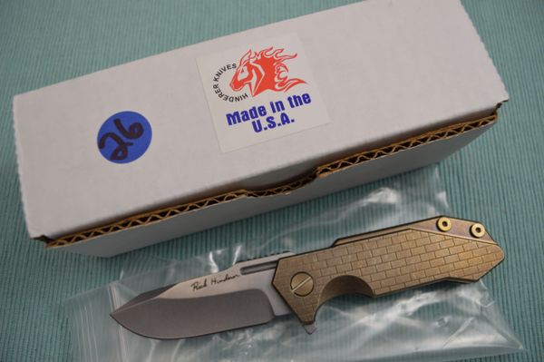 Rick Hinderer Custom "Half-Track" Flipper, Anodized Bronze Titanium Frame-Lock, Tumbled Blade (SOLD)