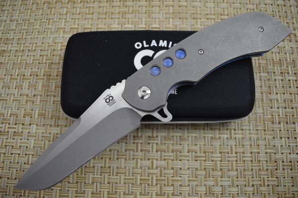 Olamic Cutlery Custom "Wayfarer Tanto" Liner-Lock Flipper, Full Titanium, Anodized Blue Liners (SOLD)