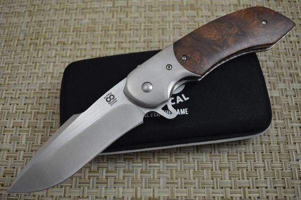 Olamic Cutlery Custom "Wayfarer Harpoon" Liner-Lock Flipper, Ironwood Burl (SOLD)