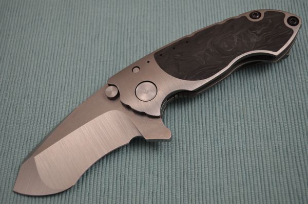 Direware S-90 Flipper, Titanium Frame Marble Carbon Fiber Inlays, Recurve CPM-S110V Blade (SOLD)