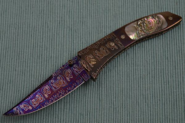 Damascus Steel and Abalone Folding Knife