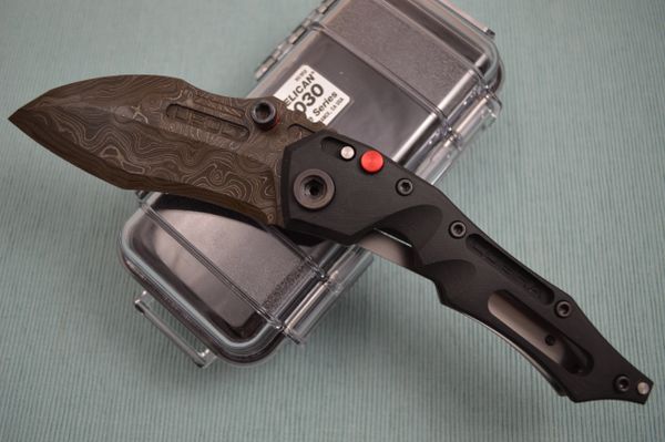 Dwaine Carrillo Alabama Damascus BUTTON-LOCK Cobra M5, Black G10 (SOLD)