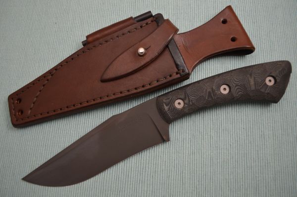 E. Scott McGhee M.S. "Rover" Bushcraft Style Fixed Blade, Leather Sheath (SOLD)