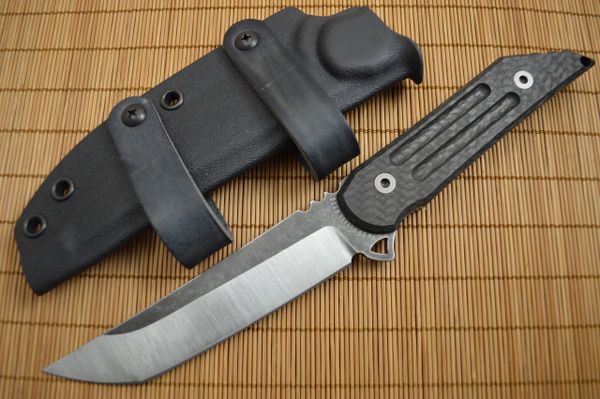 Jake Hoback Hand Ground Kwaiback, Black Fallout Fixed Blade, Carbon Fiber (SOLD)