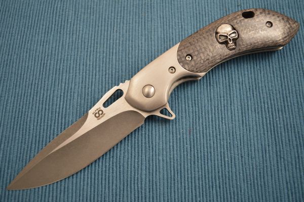 Olamic Cutlery Wayfarer Compact One-Off, Skull Inlay, Snake Pattern Filework (SOLD)
