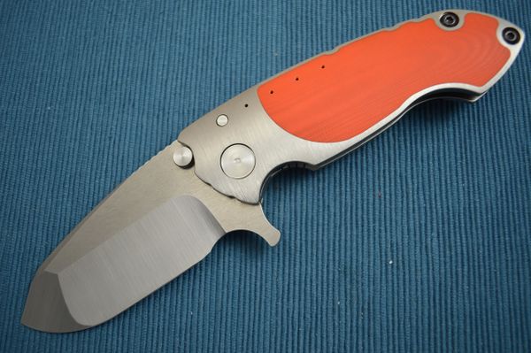 Direware SOLO Flipper, Orange G10 Inlays, Non-Recurve Blade Tumbled Flats (SOLD)