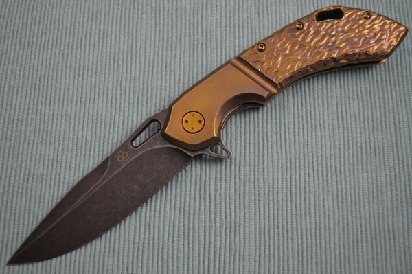 Olamic Cutlery Wayfarer 247 Molten Titanium, Faux Orange Peel Bolster, PVD Blade (SOLD)