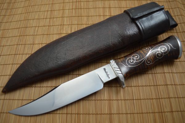 Jay Hendrickson, M.S. Clip Point Hunter, Curly Maple, Silver Wire Inlay (SOLD)