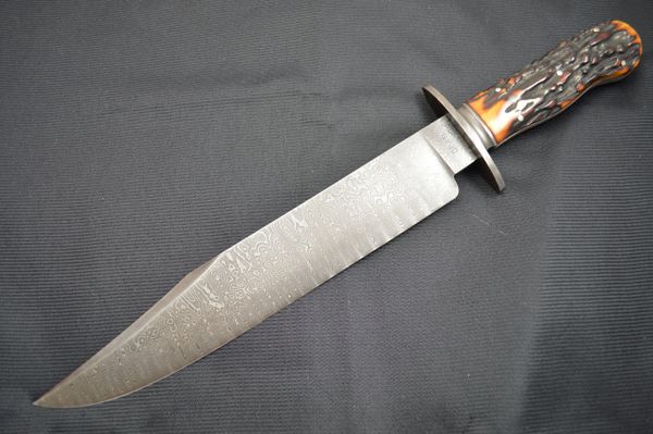 Harvey Dean, M.S. Old Southwest Bowie, Ladder Pattern Damascus, Stag (SOLD)