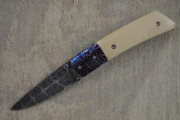 Mike Dilluvio Fossilized and Damascus Liner Lock 6.25" Folder (SOLD)