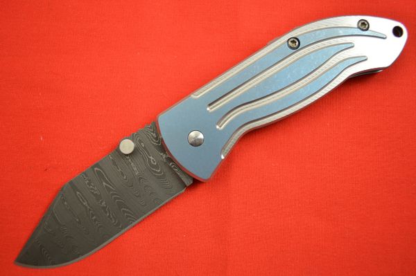 Jim Burke Damascus Rockstar #02, Frame-Lock Folding Knife