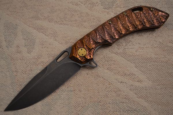 Olamic Cutlery Wayfarer 247 Sculpted Molten Titanium Hybrid, Anodized Handle, PVD Blade (SOLD)