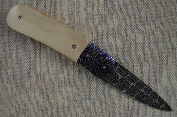 Mike Dilluvio Fossilized and Damascus Liner Lock 6.5" Folder (SOLD)