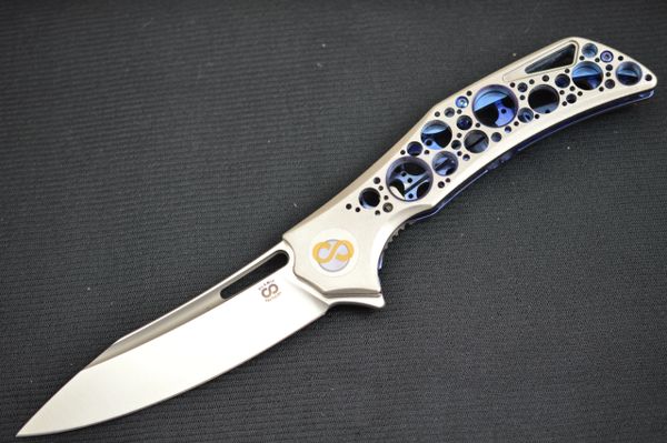 Olamic Cutlery SWISH Orange Peel ACID RAIN Frame and Pocket Clip, Sculpted Backbar (SOLD)