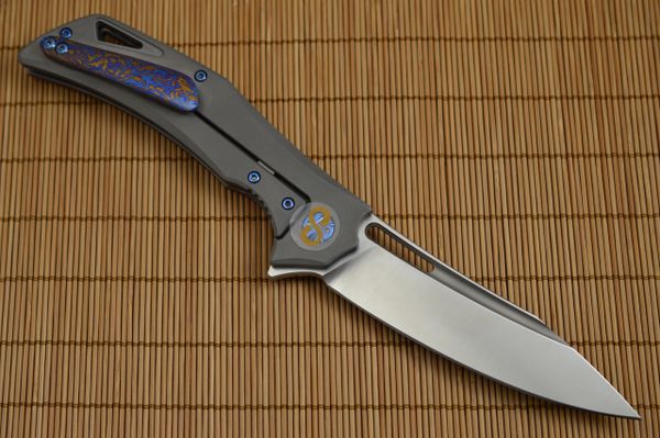 Olamic Cutlery SWISH Titanium-Damascus Inlay and Pocket Clip, Sculpted Backbar and Pivots (SOLD)