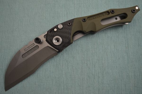 Dwaine Carrillo PROTOTYPE, No. 0, Button-Lock Cobra M4 Carbon Fiber, OD Green G10 (SOLD)