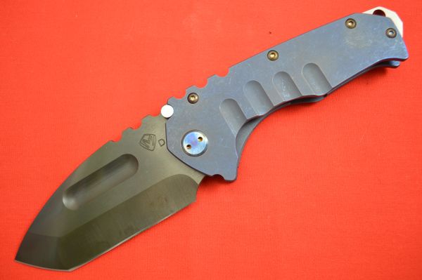 Medford Knife and Tool Praetorian T, Blued Titanium Handle, Vulcanized D2 Blade (SOLD)