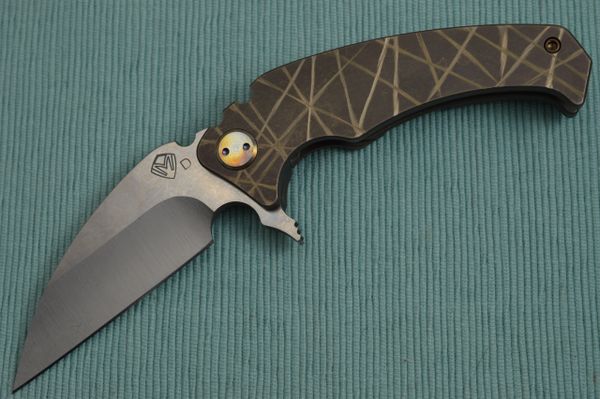 Medford Knife and Tool Flipper FUK, Tumbled D2 Blade, Bronze Anodized Sculpted Titanium Handle (SOLD)