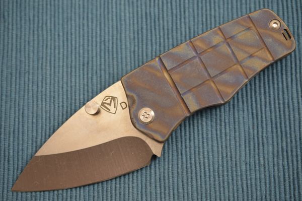 Medford Knife and Tool SHERMAN, D2 Tumbled Blade, Flamed Titanium Pineapple Grenade Handle (SOLD)