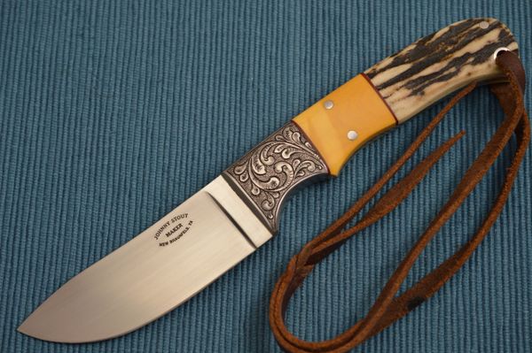 Johnny Stout Engraved Custom Stag, Antique Butterscotch Micarta, Fixed Blade Hunting Knife (SOLD)