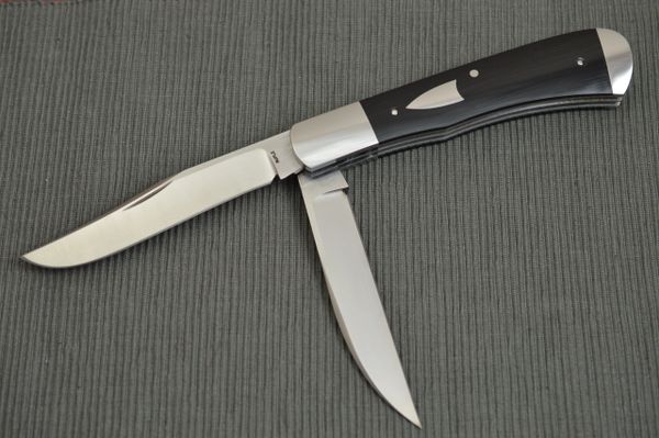 Bill Ruple Two-Blade, Double Bolstered, Black Canvas Micarta Wharncliffe Trapper (SOLD)