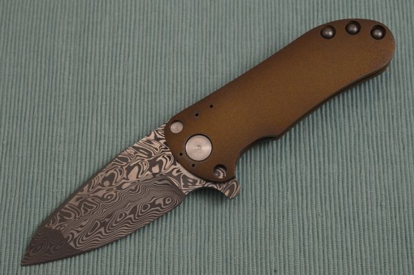 Direware T-95 Flipper, Etched Damasteel Blade, Bronze Blasted Titanium Frame (SOLD)