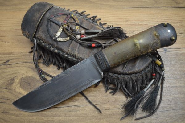 Daniel Winkler, M.S. Native American Belt Knife, Karen Shook Rawhide Sheath (SOLD)