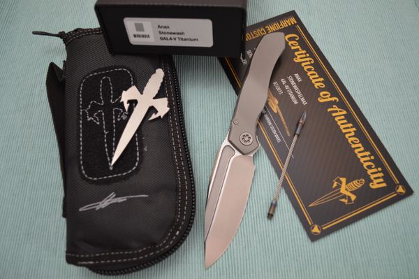 Anthony Marfione Custom Knives ANAX, Stonewashed Elmax, 6AL-4V Integral Titanium Frame (SOLD)
