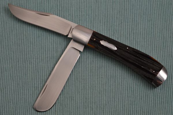 Luke Swenson 2-Blade Stag Trapper Slip-Joint Folding Knife, File-Work, 2018 ICCE (SOLD)