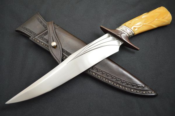 Larry Fuegen, M.S. Fighter, Carved Fossilized Material Handle, Sterling Silver Collar (SOLD)