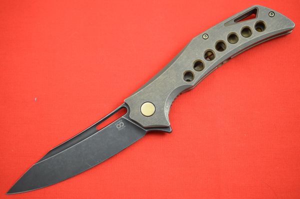 Olamic Cutlery SWISH, Kinetic Earth Titanium Frame, Stonewashed Elmax PVD Blade (SOLD)