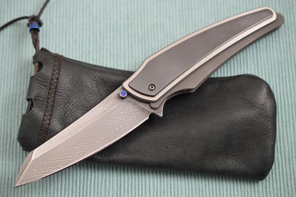 Grant & Gavin Hawk Custom TANGENT #26, Devin Thomas Herringbone Damascus, Zirconium Overlay (SOLD)