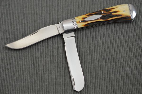 Bill Ruple Two-Blade Large Stag Trapper, File-Worked Blade Spine, Spring & Liners (SOLD)
