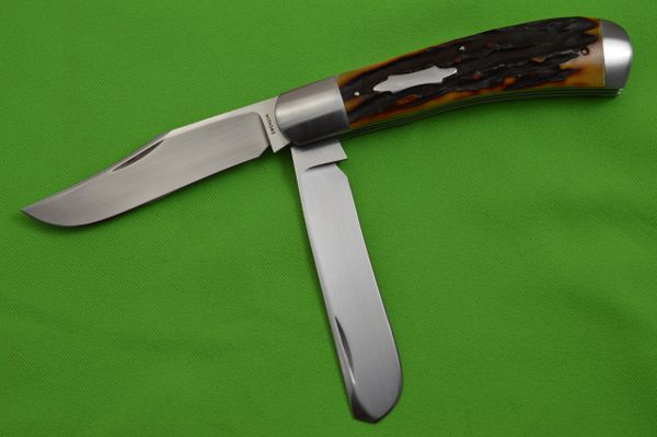 Luke Swenson Large 2-Blade Stag Trapper, Blade Show 2019 (SOLD)