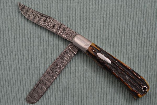 Bill Ruple Large 2-Blade Trapper, Devin Thomas Damascus, Blade Show 2019 (SOLD)