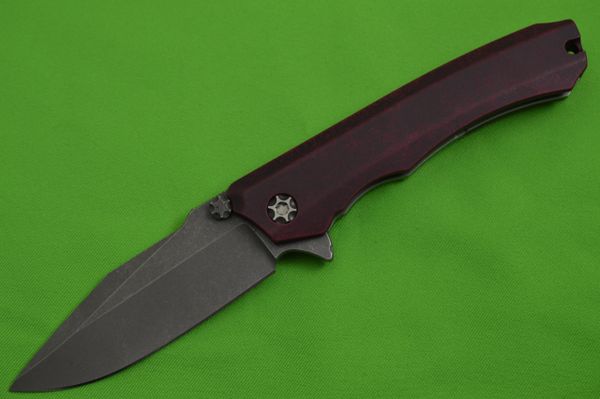 Heretic Knives WRAITH Flipper, Battleworn Blasted CPM-154, Breakthrough Red Frame (SOLD)