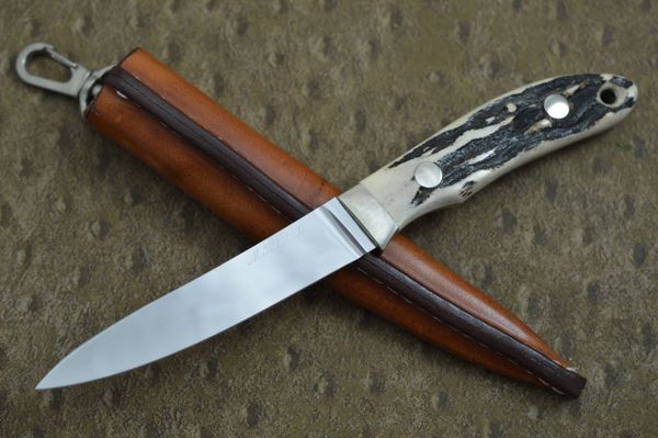 Masao Takahashi Stag Banana Skinner Knife and Leather Sheath (SOLD)
