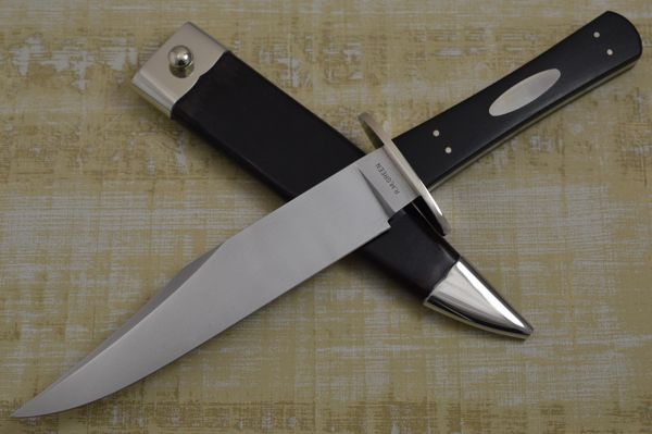 Roger Green African Blackwood Bowie, Leather & Silver Sheath (SOLD)