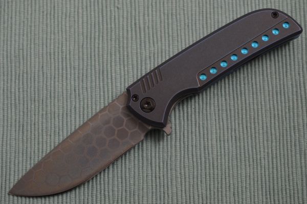 Ferrum Forge One-Off Frame-Lock N-TAC Flipper Folding Knife, SM-100 Hexagonal Anodized Blade, Cerulean Dark Matter Titanium Frame (SOLD)