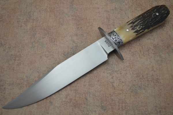 Steve Dunn M.S. Engraved Stag Bowie, Tooled Leather Sheath