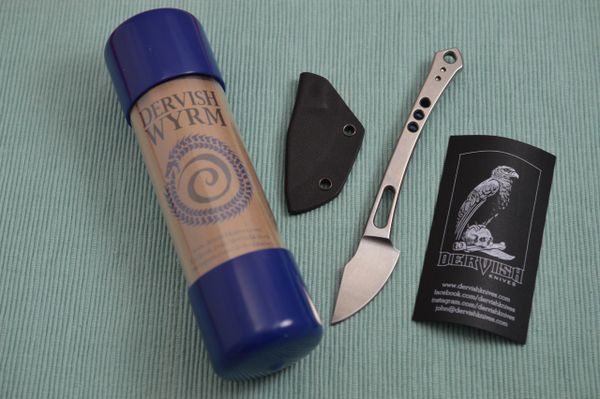 Dervish Knives WYRM Fixed Blade Pocket Knife, AEB-L, Blue Anodized Clip (SOLD)